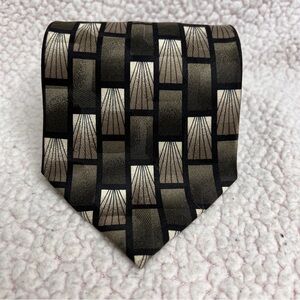 Mosaic 100% Silk Tie Handmade Geometric Gold Black Green Classic